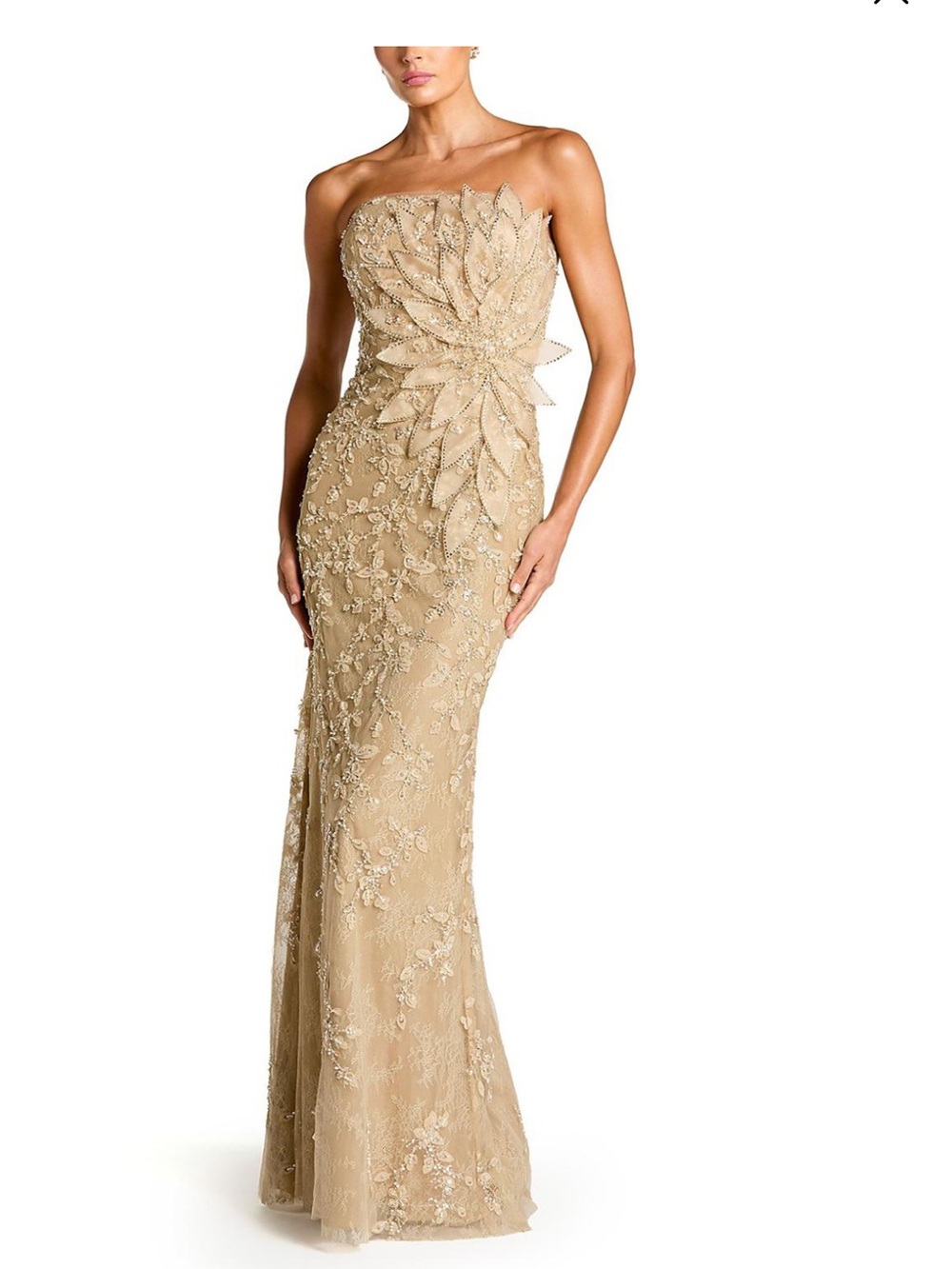 Mac Duggal Strapless Gold Embellished Maxi Gown